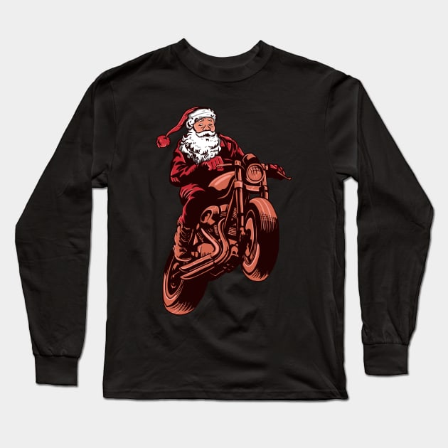 santa riding cafe racer Long Sleeve T-Shirt by piggybankstudio